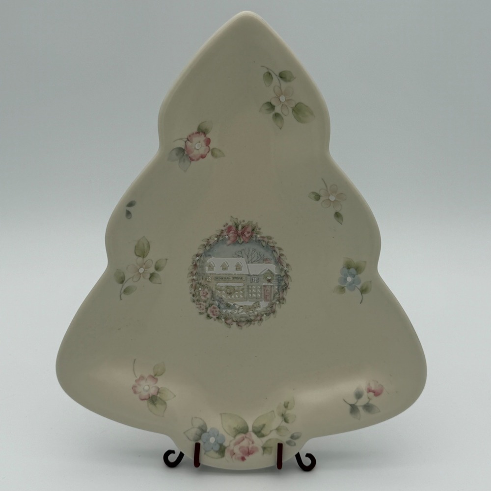 Pfaltzgraff Tea Rose General Store Christmas Tree Serving Dish USA Cottagecore